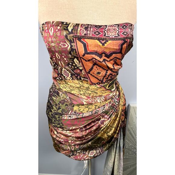 Bronx and Banco Selma Strapless Ruched Draped Fringe Mini Dress Size Small - Picture 4 of 10